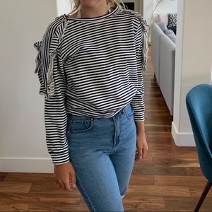 Striped ruffle sweater